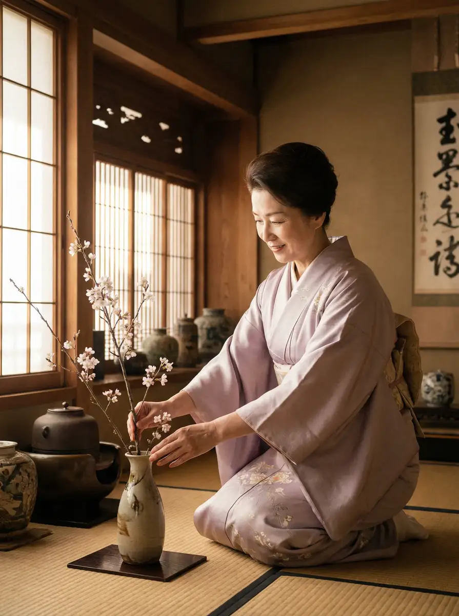 一位优雅的 今日吃瓜-实时热点新闻|最新独家爆料|热门娱乐资讯平台 在和室中插花